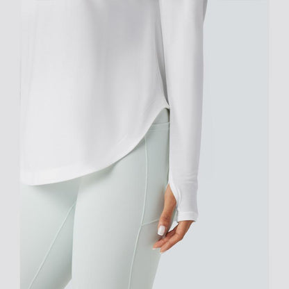 Halara One Shoulder Long Sleeve Thumb Hole Curved Hem High Low Quick Dry Yoga Sports Top-Built-In Bra